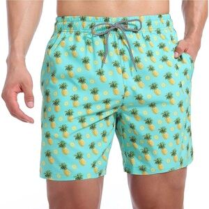 Men's Pineapple Drawstring Swim Shorts with Liner